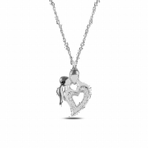 Other Necklace - Double Model Heart Motif Women's Sterling Silver Necklace 100347075 - Turkey