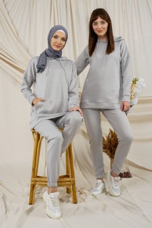 Pajamas - Women's Hooded Kangaroo Pocket Tracksuit Set 100326101 - Turkey