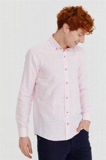 Men's Pink Kilyos Slim Fit Slim Fit Straight Buttoned Collar Long Sleeve Shirt 100350621
