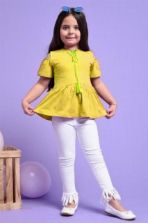 Girl Clothing - مجموعة سفلية صفراء للبنات مع بنطال مزين بشراشيب 100328357 - Turkey