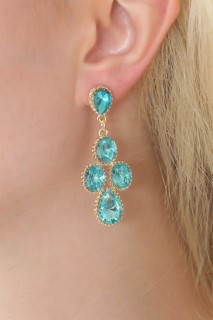 Jewelry & Watches - Gold Color Blue Zircon Stone Women's Earrings 100328100 - Turkey