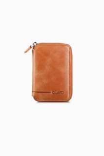 Wallet - Zipper Antique Tan Leather Mini Wallet 100345397 - Turkey