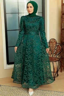Evening & Party Dresses - Green Hijab Evening Dress 100341710 - Turkey