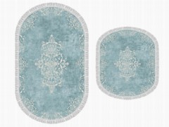 Other Accessories - Ensemble de 2 tapis de bain antidérapants à franges ovales Alberta Turquoise 100260340 - Turkey