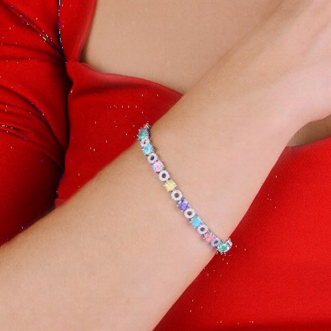 Colorful Zircon Stone Silver Bracelet 100349629
