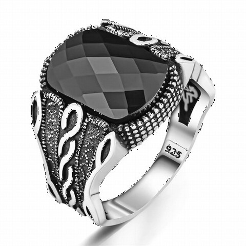 Cut Zircon Stone Silver Men's Ring 100350376