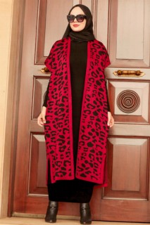 Outwear - فستان بدلة تريكو حجاب أحمر كلاريت 100338735 - Turkey