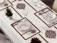 Adenya Embroidered Linen A. Service Table Cloth Set 14 Pieces Plum 100330264