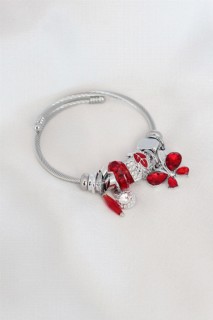 jewelry - Red Color Butterfly Figure Silver Color Charm Steel Women's Bracelet 100327739 - Turkey