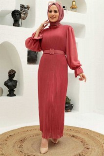 Woman Clothing - Dark Salmon Pink Hijab Dress 100339662 - Turkey
