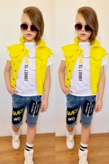 Boy's Front Button Vest Yellow Denim Shorts Suit 100328273