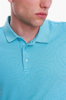 Men's Water Green Polo Collar Contrast Printed No Pocket Dynamic Fit Comfortable Cut T-Shirt 100350585
