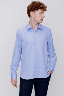 Top Wear - Men's Ice Blue Patterned Regular Fit Comfy Cut Pocket Shirt 100351326 - Turkey