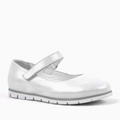 Girl Shoes - Echtes Leder Silber Klettverschluss Mädchen Babette 100278806 - Turkey