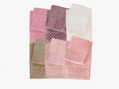 Bathroom - Ensemble de serviettes de bain à motif damier doux en bambou 6 couleurs 100280312 - Turkey