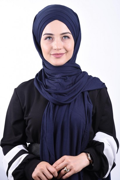 Woman - 3-Streifen-Schal aus gekämmter Baumwolle, Marineblau - Turkey