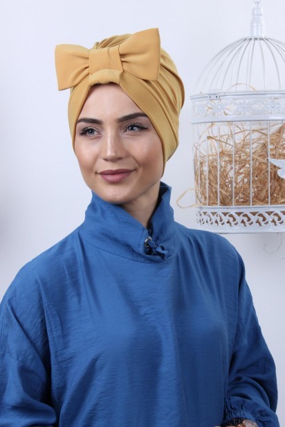 Double-Sided Bonnet Mustard Yellow with Bow 100285284