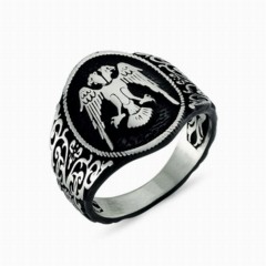 Animal Rings - Seljuk Double Headed Eagle Silver Ring 100348312 - Turkey