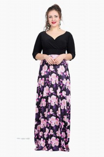 Plus Size - Plus Size Evening Dress Long Dress Purple Floral 100276138 - Turkey