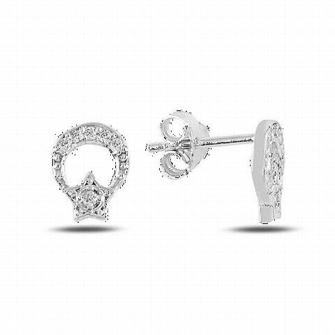 Jewelry & Watches - Moon Star Model Silver Earrings With Zircon Stone 100347097 - Turkey