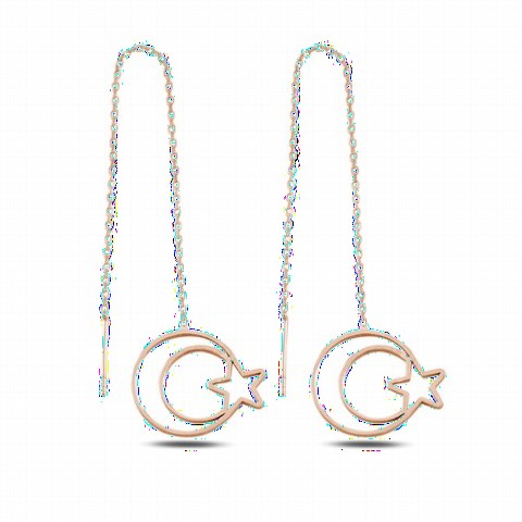 jewelry - Moon Star Dangle Women's Sterling Silver Earrings Rose 100346678 - Turkey