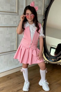 Kids - 4-teiliges Kurzarmhemd mit Spitzenbestickung für Mädchen in Rosa 100328022 - Turkey