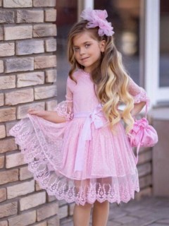 Kids - Girl Child Princess Powder Dress with Guipure Bag 100326717 - Turkey