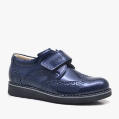 Boy Shoes - Hidra Dark Blue Classic Lackleder Klettverschluss Kinderschuhe 100278637 - Turkey