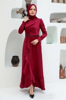 Evening & Party Dresses - Claret Red Hijab Evening Dress 100339952 - Turkey