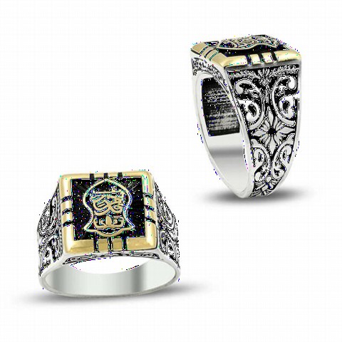 Silver Rings 925 - Square Cut Nal-ı Şerif Patterned Sterling Silver Men's Ring 100348964 - Turkey