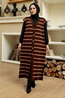 Woman - Brown Hijab Knitwear Vest 100344901 - Turkey