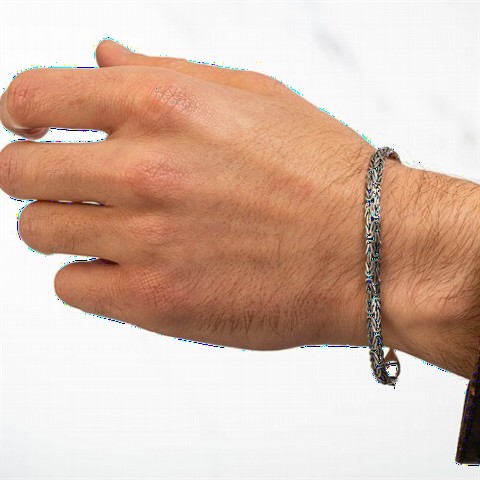 Men - Flat King Silver Bracelet Chain 100346553 - Turkey
