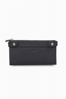 Black Matte Double Zippered Leather Women's Wallet with Phone Compartment 100346223
