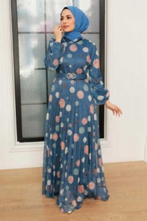 Woman Clothing - İndigo Blue Hijab Dress 100341492 - Turkey