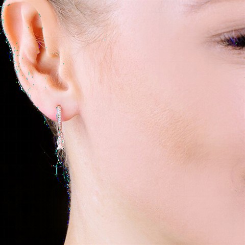 Earrings - Zircon Stone Fish Model Women's Silver Earrings 100349591 - Turkey