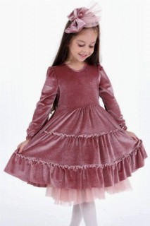 Girl Clothing - فستان سهرة بناتي تنورة مكشكشة لامعة بأكمام طويلة لون وردي 100327082 - Turkey