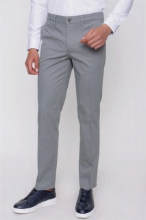 Men - Men's Gray Dynamic Fit Cotton Side Pocket Chino Linen Trousers 100351383 - Turkey