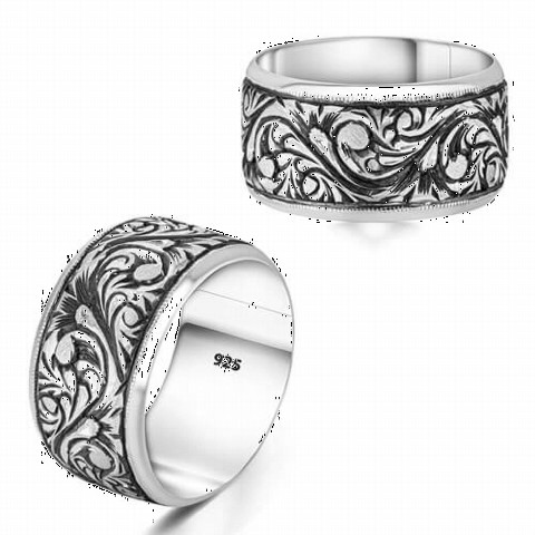 12mm Erzurum Pen Embroidered Silver Wedding Ring 100349780