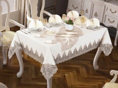 Table Cover Set - Lisa Table Cloth Set 18 Pieces Cream Gold 100330138 - Turkey