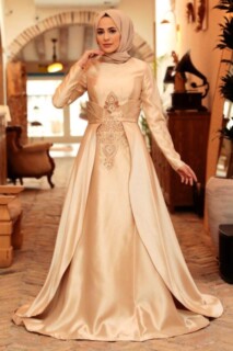 Wedding & Evening - Beige Hijab Evening Dress 100340700 - Turkey