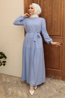 Woman - Blue Hijab Dress 100340949 - Turkey
