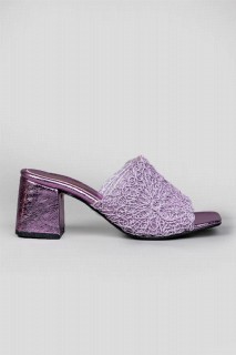 Slipper - Flufy Lilac Knitted Slippers 100343495 - Turkey