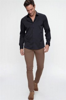 Men's Black Slim Fit Slim Fit Solid Collar Long Sleeve Shirt 100350672