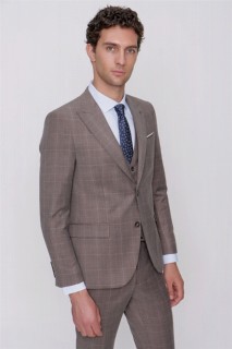Men's Brown Vest Plaid Slim Fit Slim Fit Trousers Drawstring 6 Drop Suit 100350805