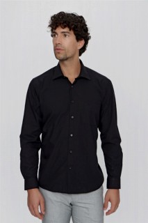 Shirt - قميص أسود رجالي بقصة عادية ومريح بجيوب عادية 100351041 - Turkey