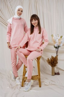 Lingerie & Pajamas - Women's Hooded Kangaroo Pocket Tracksuit Set 100326102 - Turkey