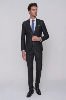 Suit - بدلة رجالية سوداء ضيقة تلبيس رشيق منقوشة مربعة الشكل 6 دروب 100351283 - Turkey