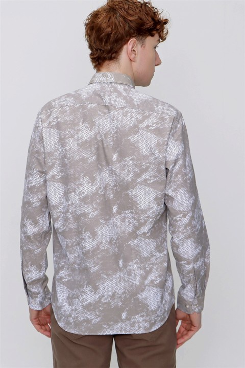 Men's Beige Printed Regular Fit Comfy Cut Shirt 100350755