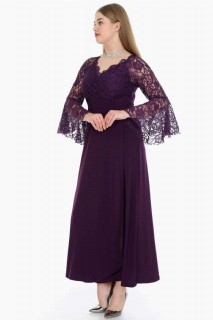 Woman - Plus Size Sleeves Flywheel Long Evening Dress 100276188 - Turkey