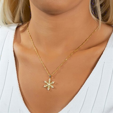 jewelry - Opal Snowflake Twist Chain Silver Necklace Gold 100350087 - Turkey